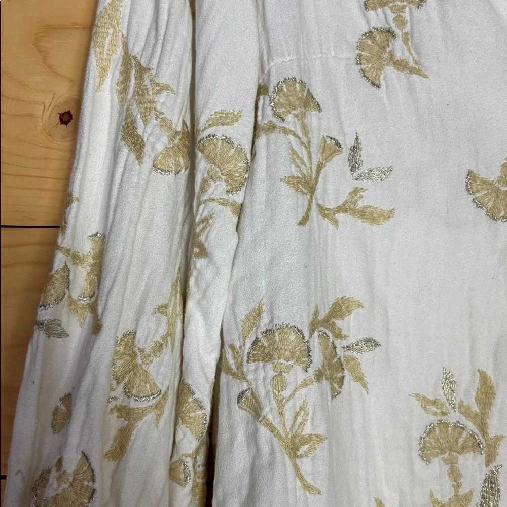 Anthropologie Cream Floral Button-Up Peasant Blouse